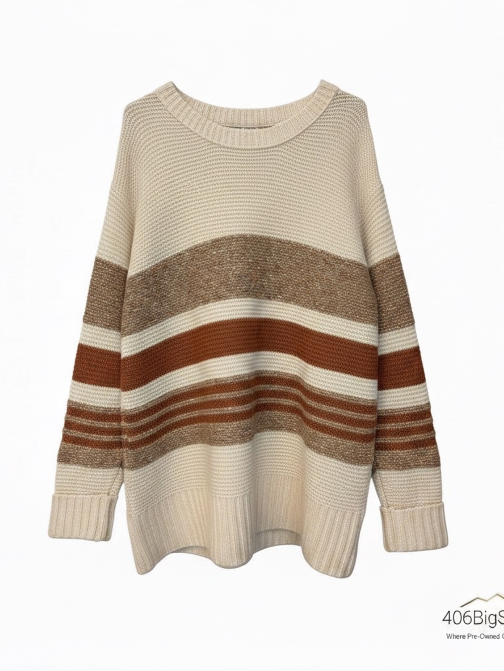 BE COOL Cream Sweater with Brown & Tan Stripes